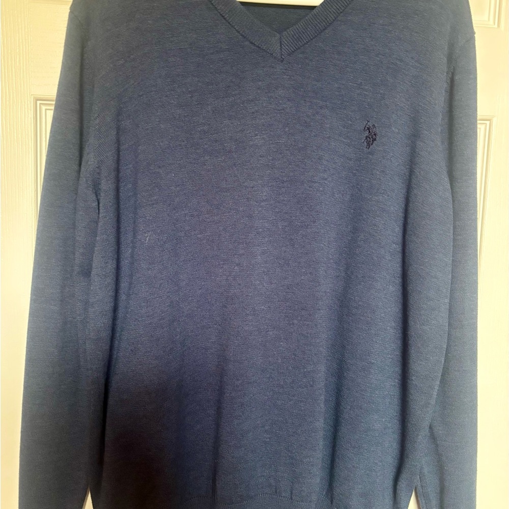 Men's Dusty Blue V-Neck Sweater by US Polo Association- Size L